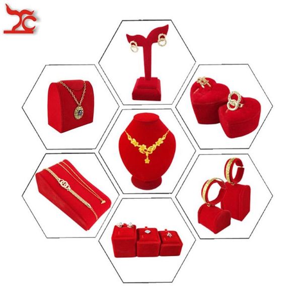 Sacchetti per gioielli Borse Espositore in velluto rosso di qualità Anello nuziale Collana Bracciale Organizzatore Supporto per riporre Bancone del negozio Showc190S
