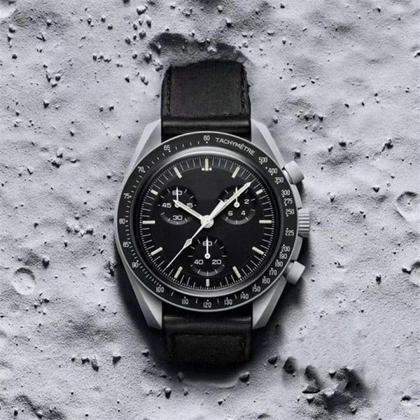 Mens CIOCERAMIC Moon Earth Watch Movimento de quartzo All Dial Work Chronograph Relógios Mission To Mercury 42mm Nylon Strap Limited Edi249R