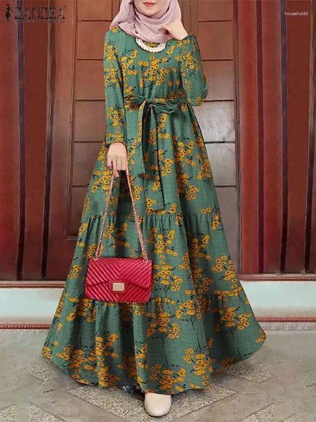 Ethnische Kleidung ZANZEA Muslimische elegante beiläufige lange Robe Türkei Abaya Hijab Kleid Frauen Hülse O-Ausschnitt Marocain Caftan Islamic 2024