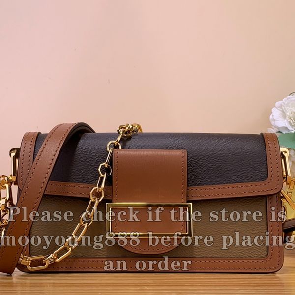 12A Upgrade Mirror Quality Designer Pequeno Dauphine East West Bag 21cm Womens Hobo Chain Flap Bolsa Revestida Bolsa de Lona Luxurys Bolsas Marrom Alça de Ombro Bolsa