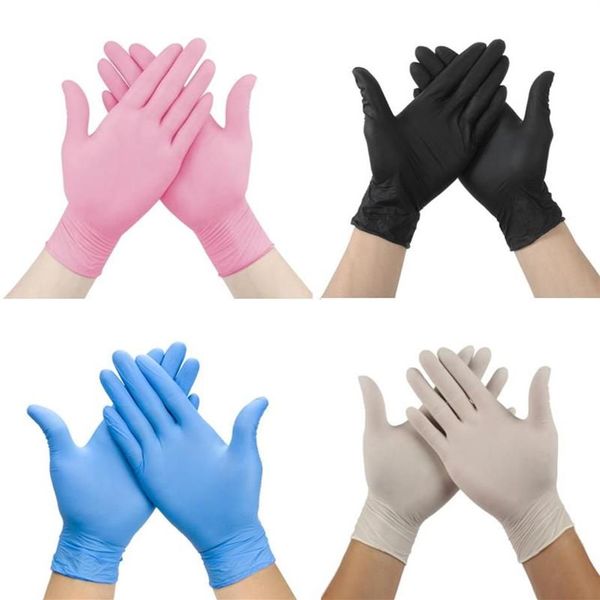 Одноразовые перчатки Нитриловые 50 100 шт. Розовые одноразовые водонепроницаемые перчатки для защиты от аллергии, работы в саду, черные2449
