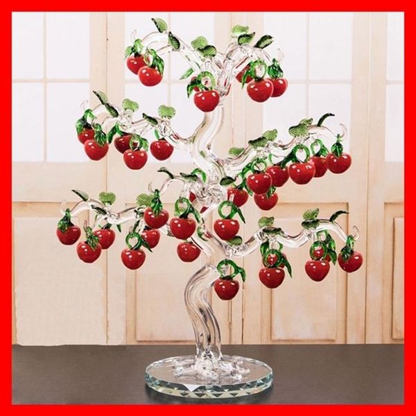 Lindo cristal vermelho cereja bpple árvore estatuetas artesanato fengshui ornamento decoração para casa natal presentes de ano novo y2009032840