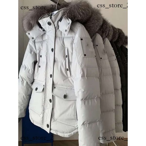 Inverno Canadá Moose Knuckle Elk Scissors Logo Jacket Men's Down Bomber Jacket Alta Qualidade Fur Womens Canadian Woman White e Black Fur White Duck Down Jacket 514