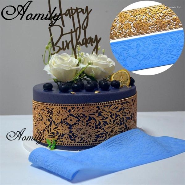 Stampi da forno Aomily Noble Flower Lace Stampo in silicone Torta nuziale Strumento di decorazione del bordo Fondente Stampo per tappetino per uso alimentare 3D