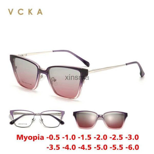 Óculos de sol VCKA Cat Eye Clip Magnético Miopia Óculos de Sol Polarizados Mulheres 2 em 1 Óculos Moda Quadros Lentes Ópticas Personalizadas -0.5 a 10 Graus YQ240131