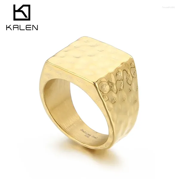 Küme halkaları Avrupa retro paslanmaz çelik kare çekiç desen tıknaz yüzük Kadınlar erkekler için punk rotre unisex parmak anillos parti takı