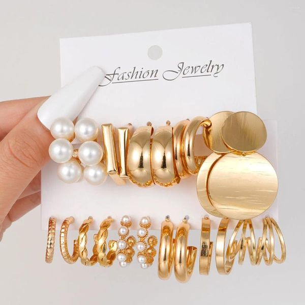 Brincos de argola vintage círculo grande para mulheres meninas cor dourada simples bohemia pérola brinco quadrado coração zircão joias joias