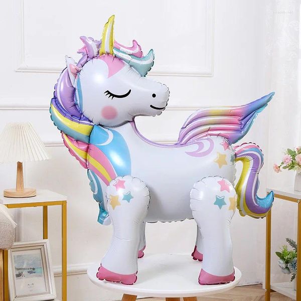 Decorazione per feste Palloncini foil unicorno 4D Palloncino con supporto per animali elefante per bambini Ragazze Compleanno Baby Shower Forniture