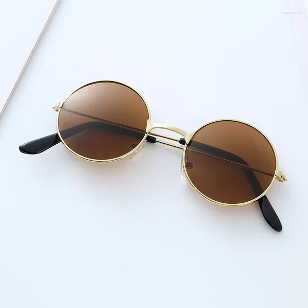 Güneş gözlüğü büyük çerçeve dairesel şekil kadın marka tasarımcısı metal güneş gözlükleri erkek açık hip-hop gözlük UV400