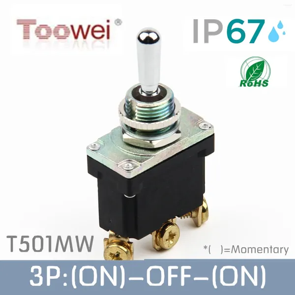 Controllo domestico intelligente Toowei Serie T500 Interruttore a levetta impermeabile IP67/Interruttore esterno/T501MW 3 pin (ON)-OFF-(ON) Momentaneo 15A 250V