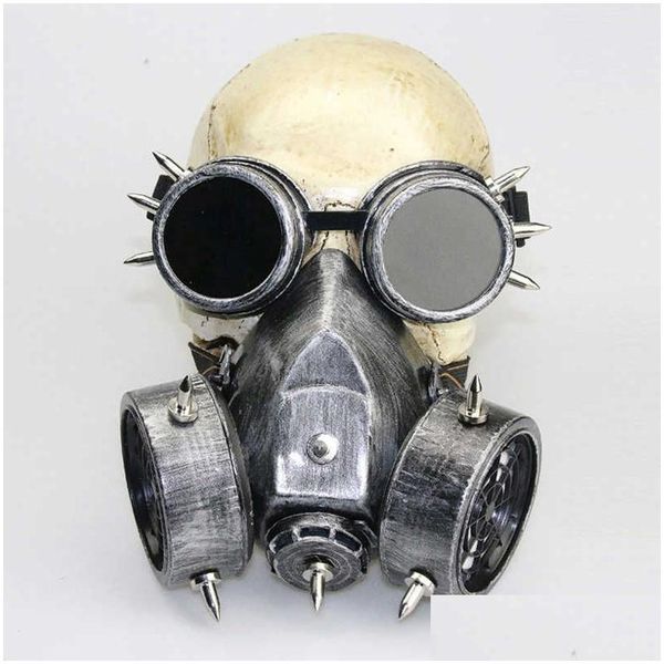 Maschere per feste Gotico Metallo Peste Tor Maschera Occhiali da vista Skl Antivento Cosplay Fantasia Retro Rock Halloween Steampunk Costume Puntelli X0803 Dhkt1