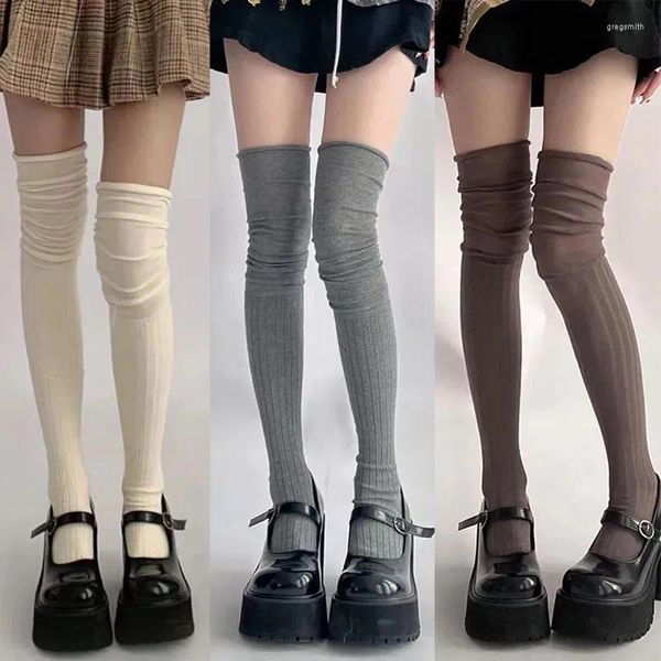 Meias femininas 5 cores cintura alta acima do joelho meias longas quente malha bota jk algodão tubo alto leggings