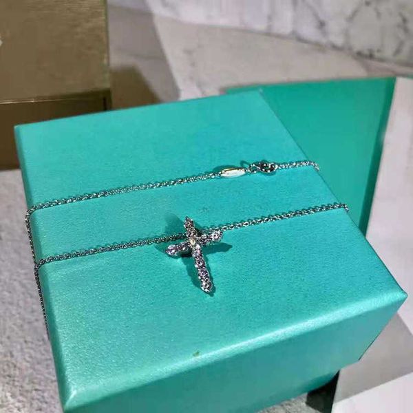 Famosa marca coreano novo micro incrustado colar de diamantes tiffay cruz colar feminino verão clavícula corrente transmissão ao vivo jóias topo
