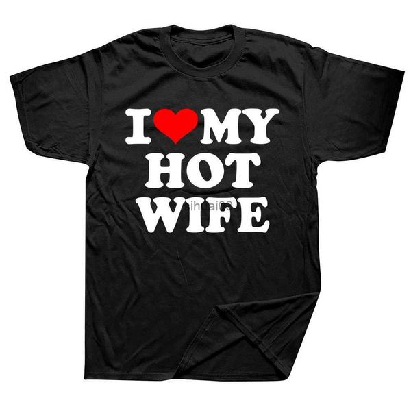 Erkek Tişörtleri Komik Ben Sıcak Karısı Tişörtleri Seviyorum Grafik Pamuk Sokak Giyin