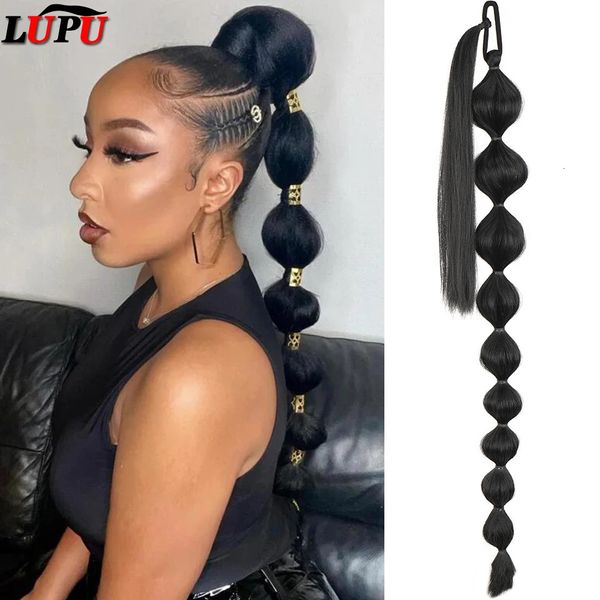 Lupu sintético rabo de cavalo bolha urdidura em torno de extensões de cabelo natural falso peças de cabelo para mulheres longo preto lanterna bolha rabo de cavalo 240122