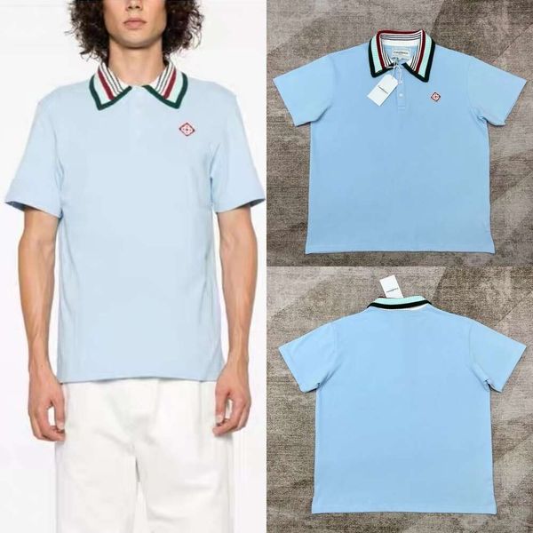 24ss Casablanca Neuer Trend Designer-Polo-T-Shirt, einfache Sommer-Baumwolle, lässig, vielseitiges Revers-Knopf-Poloshirt für Männer und Frauen, kurze Ärmel, lockere Pullover-T-Shirts, Tops