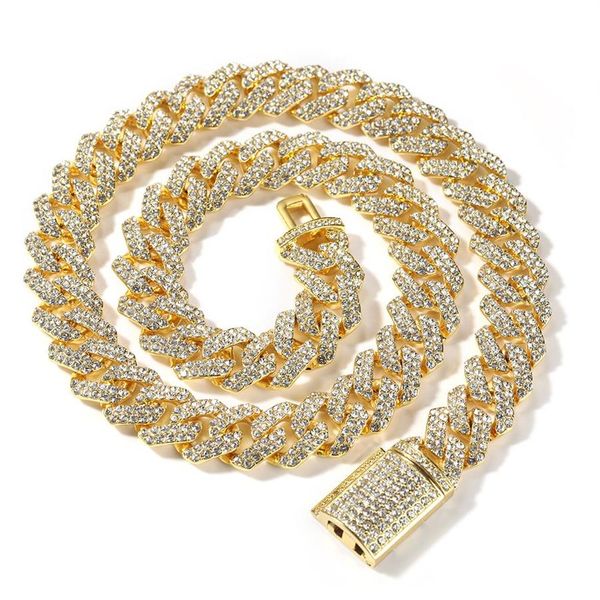 18mm hip hop cubana link chain colar 18k real banhado a ouro aço inoxidável moda colar de metal para men2868