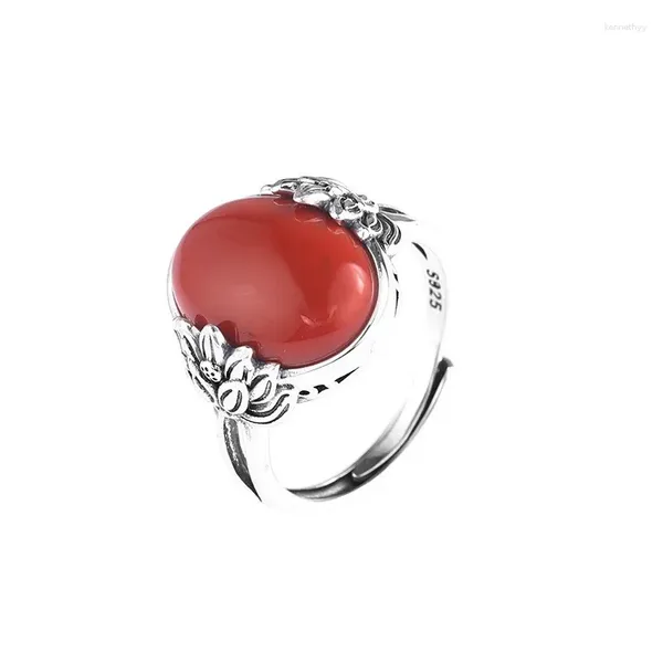 Cluster Anéis JZ296 ZFSILVER Thai Prata 925 Moda Elegante Sul Vermelho Ágata Turquesa Luxo Fin Criativo Anel de Lótus Mulheres Festa de Casamento