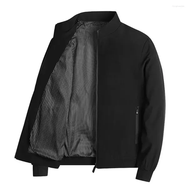 Jaquetas masculinas casuais jaqueta plus size gola zip up com punho elástico hem bolsos de zíper cor sólida para longo