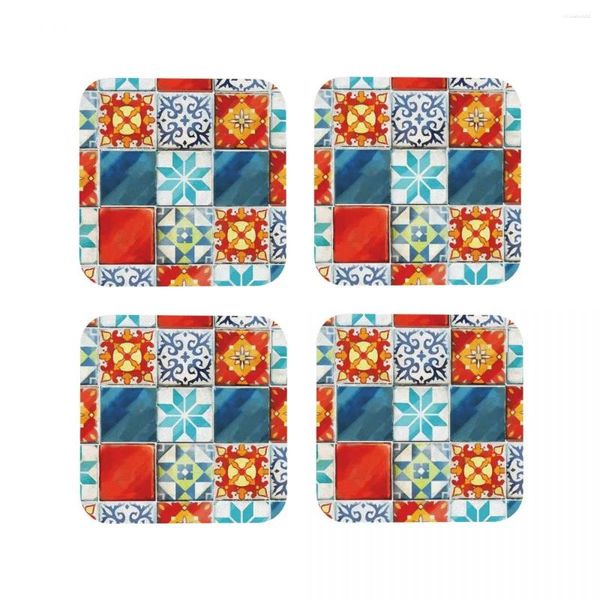 Коврики для стола Красочные плитки Azulejos от Azul Подставки для настольных игр Кофейный набор из 4 салфеток Чашка Посуда Украшения Аксессуары Подушечки