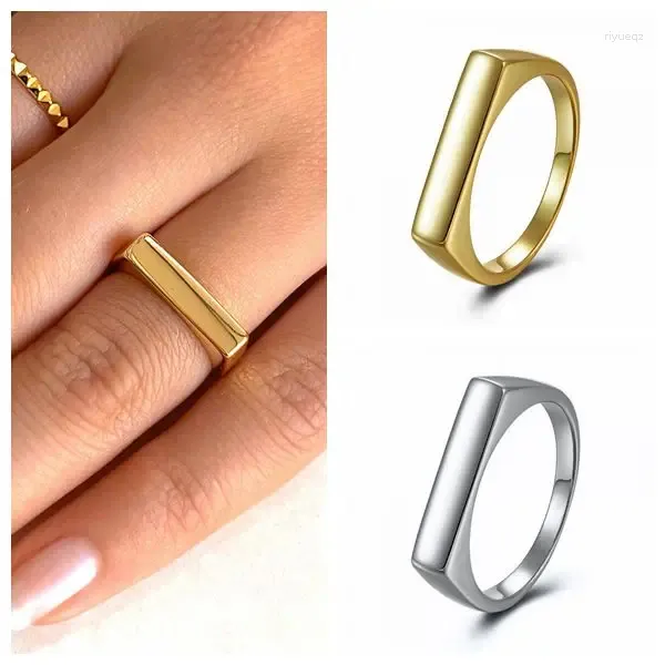 Cluster Ringe 24k Gold und Silber Plating Quadratisch Plain Metall Punk Ring Frauen Luxus Schmuck 2024 Party Mode Fein