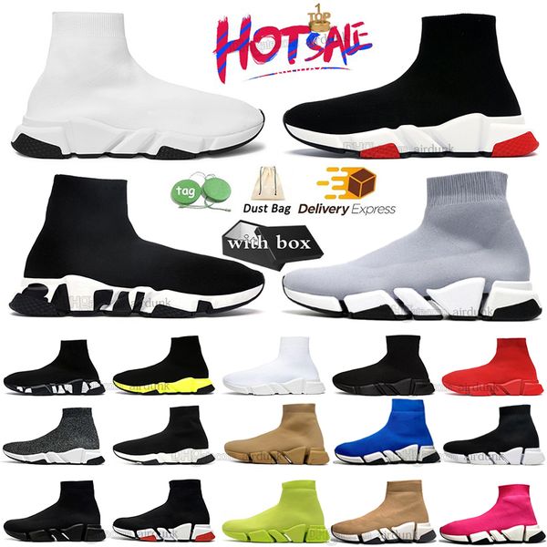 Kutu Tasarımcı Socks Sıradan Ayakkabı Platformu Kadın Kadınlar Erkek Hız 2.0 1.0 Trainer Black White Runner Spor Sakinleri Dantel Up Loafers Lüks Çorap Ayak