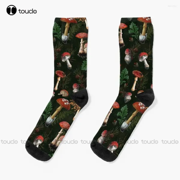 Calzini da donna Bellissimo Regno dei Funghi Nero Modello di fiori vintage Calzino di cotone dolce di alta qualità carino elegante adorabile cartone animato Kawaii