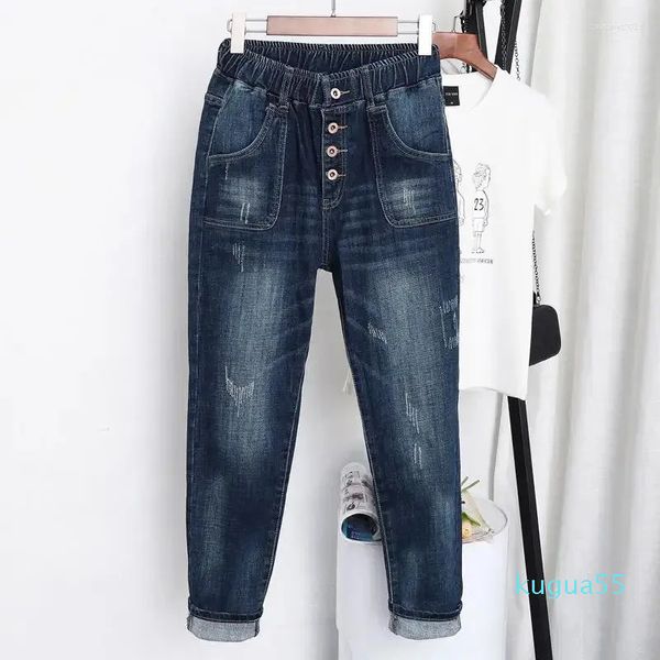 Calças femininas 5xl mulheres cintura alta jeans retro masculino senhoras grande tamanho denim solto perna larga calças de rua streetwear