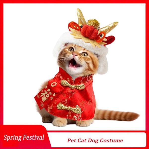 Trajes de gato Pet Dog Traje Terno Primavera Festival Capa Pescoço Envelope Vermelho Natal Dia Chinês Ano Collar Bow Tie Presente