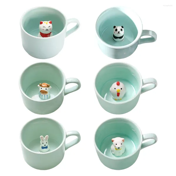 Tazze Tazza in ceramica creativa Tazza da caffè 3D Latte Animale All'interno Simpatico cartone animato Panda Coniglietto Gattino Cucciolo Tee Celadon