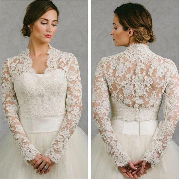 Bhldn 2019 Düğün Sarma Dantel Ceket Beyaz Fildişi Aplike Ucuz Uzun Kollu Gelin Ceket Bolero omuz silkme artı Beden Gelinlik 237D