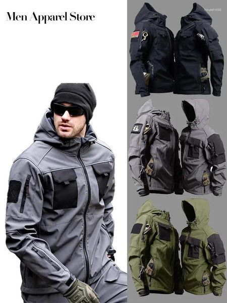 Herren-Trenchmäntel, Haifischhaut, Militärjacken, Herren, taktische Softshell, winddicht, wasserdicht, mit Kapuze, Cargojacke, Outdoor-Uniformen