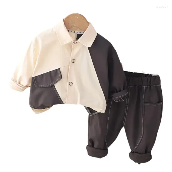 Set di abbigliamento Vestiti per bambini per bambini Autunno Bambini Gira-giù la camicia abbinata ai colori Pantaloni 2 pezzi Vestito per bambini per ragazzo