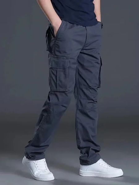 Pantaloni cargo a gamba dritta da uomo con tasche multiple in cotone Solidd Pantaloni casual larghi da esterno Pantaloni da lavoro da uomo per escursionismo tattico 240126