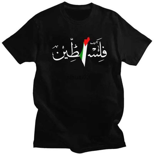 Homens camisetas Streetwear Casual Palestina Caligrafia Árabe Nome com Mapa da Bandeira Palestina Camiseta Homens Manga Curta Camiseta Tee Tops Roupas