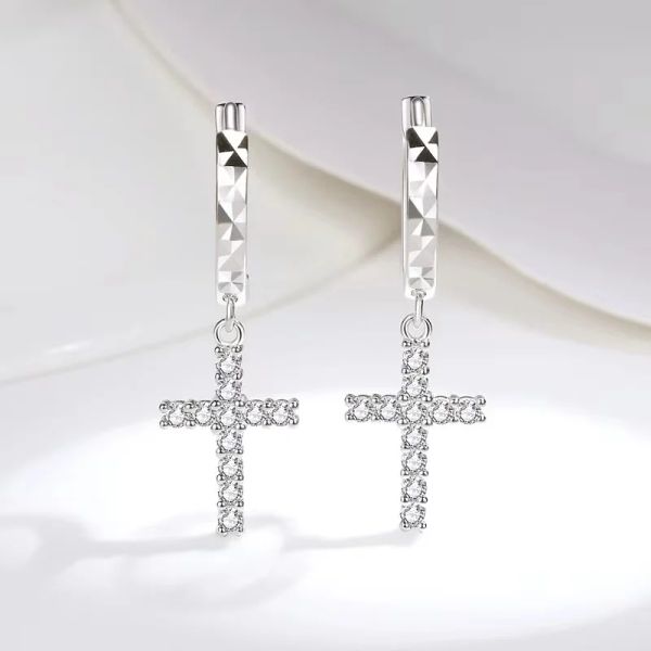 Ohrringe 925 Silber Kreuz Ohrringe Bling Moissanit Huggie Creolen Damen Ins 2022 Schmuck 14K Gold gefüllt Pendientes Ohrringe Geschenk