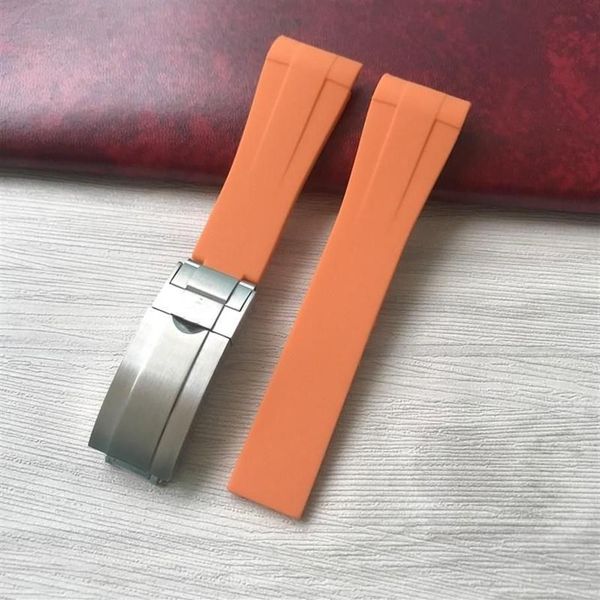 Assistir bandas de 21mm de laranja de ponta curva RB Silicone Rubber Band para Explorer 2 Dial 42mm 216570 Bracelets Strap351J