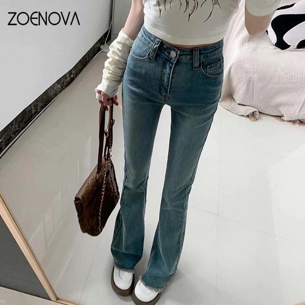 Damen Jeans ZOENOVA Flare High Waist Hose Vintage Ästhetische Denim Hose Streetwear Casual Korean Fashion Y2k