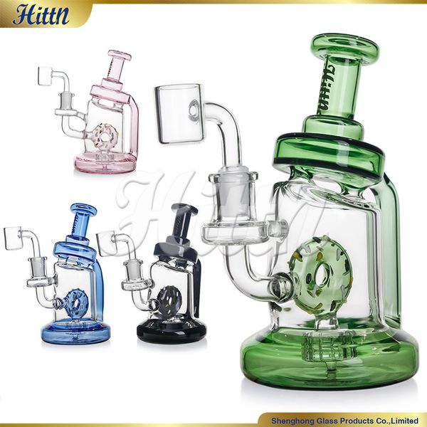 Hittn Girly Bong Dab Rig Bubbler niedliche Glas Bong Donut Duschhead Perc Glaswasserrohröl Rig mit 14mm Quarz Banger Raucherzubehör 6,7 Zoll