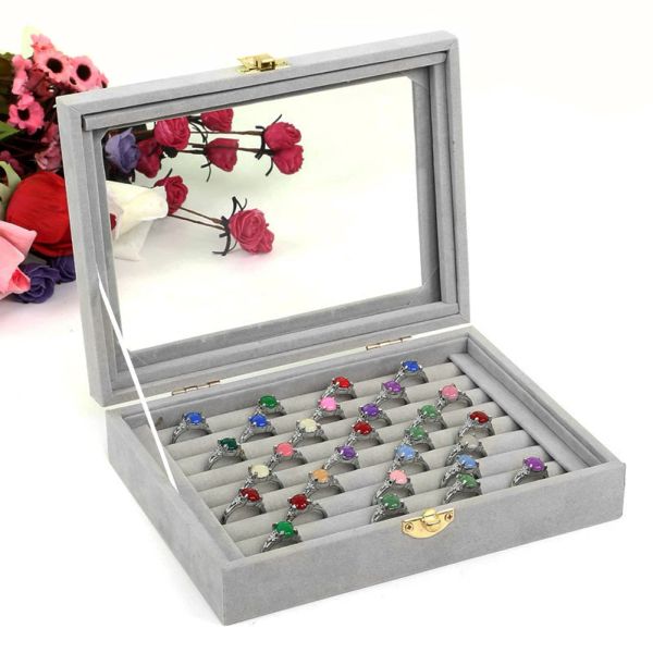 Halskette Samt Schmuck Display Box mit Glasabdeckung Schmuck Ring Ohrring Halskette Display Box Tablett Halter Schmuck Aufbewahrungsbox Organizer