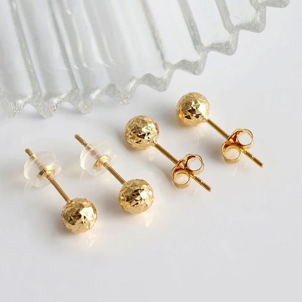 Orecchini con perno in vero minimalismo con sfera in oro 18 carati, orecchino con perline laser in oro massiccio puro AU750 per le donne, gioielleria raffinata, regalo 240119