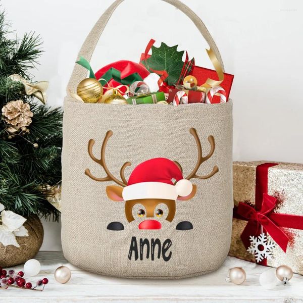 Weihnachtsdekorationen, personalisierte Rentier-Geschenktüte, Strumpffüller, Vorabendsack für Kinder, Weihnachtsspielzeug, Lieferung mit individuellem Namen