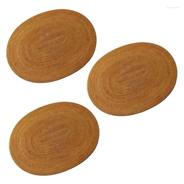 Tapetes de mesa 3x rattan tecido placemats oval redondo antiderrapante resistente ao calor placemat natural multiuso 30x40cm