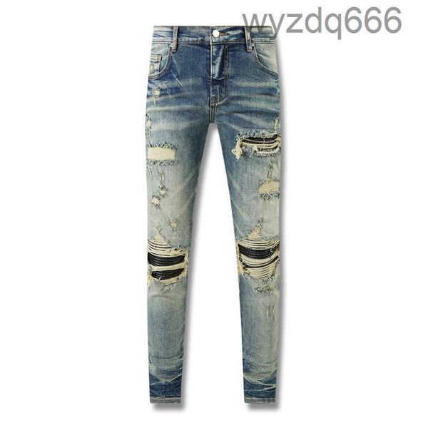 Jeans Designer Mens Roxo High Street Hole Star Patch Womens Amirs Star Bordado Painel Calças Stretch Slimfit Calças Top Quality L61DY8 1DY8K27M K27K27M K27M