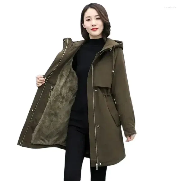 Mulheres Trench Coats Mulheres Windbreaker Pike Outcoat 2024 Jaqueta de Lã Solta Com Capuz Inverno Quente Parkas Sobretudo Zipper Feminino Casaco Básico