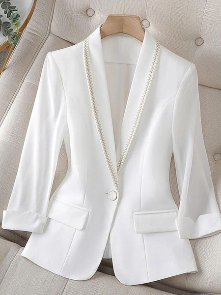 Ternos femininos moda coreana chiffon blazer casaco para mulher manga longa escritório vintage jaqueta lapela único botão 2024 primavera verão casacos