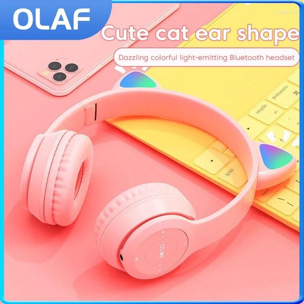 Flash Light Cute Cat Ears Auricolare Bluetooth senza fili Auricolare da gioco con microfono Cuffie Auricolari per casco per musica stereo con controllo LED