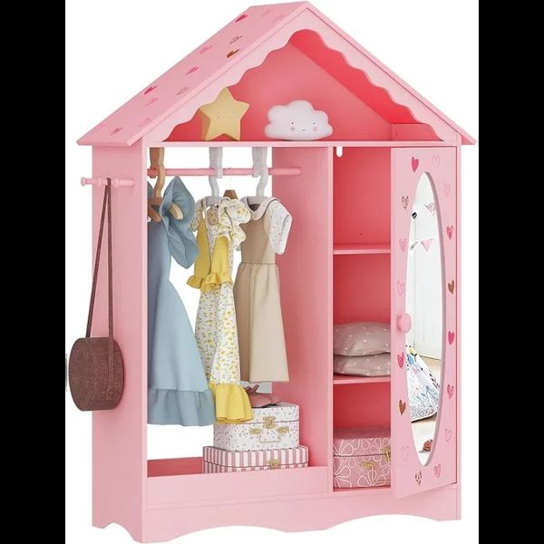 Crianças vestem armazenamento com espelho guarda-roupa armário para meninas 240125