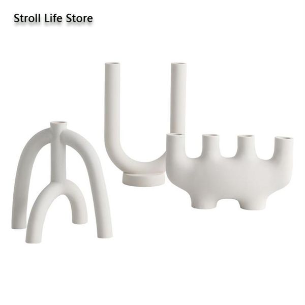 Castiçal de cerâmica criativo nórdico, candelabro branco, cano de água, moderno, sala de estar, suporte para casa, ornamento, presente fc455 20120294z