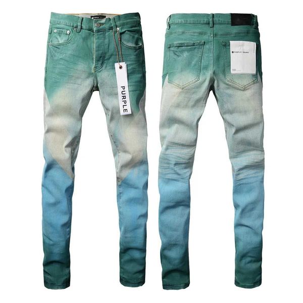 Calça jeans de marca roxa americana high street indústria pesada pintada com spray pu adesivo gradiente 9047 2024 nova tendência da moda